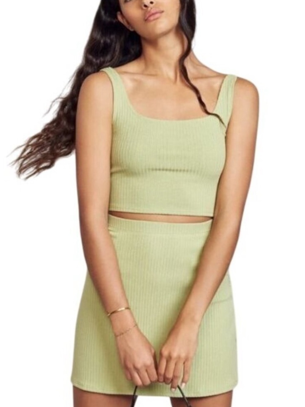 Reformation green ribbed two piece set